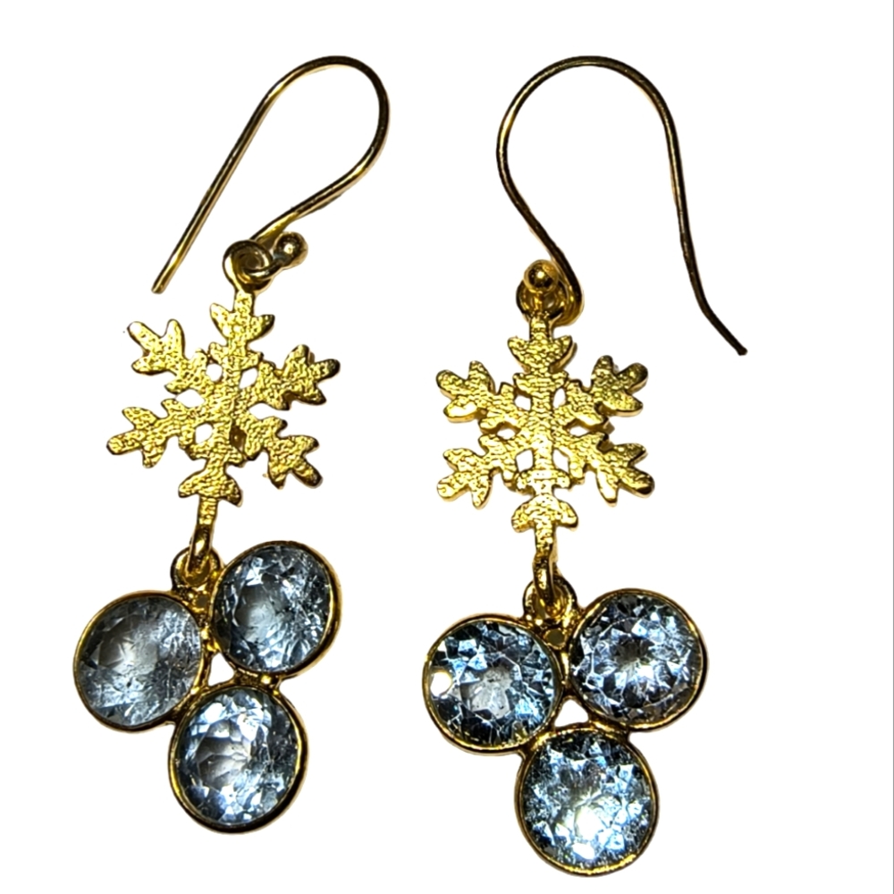 Blue Topaz & Gold Vermeil Over Sterling Silver Dangle Earrings Brand New